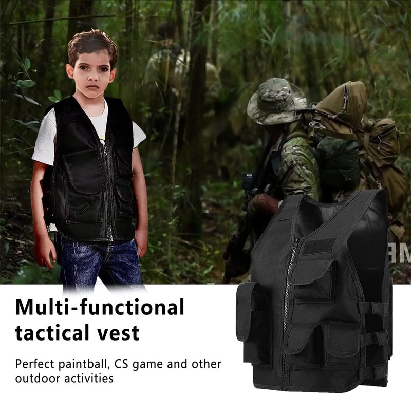 Green Bean Kids Outdoor Tactical Vest, Children's Combat Vest Adjustable Breathable Vest with Kids Half Finger Short Gloves - Image 4